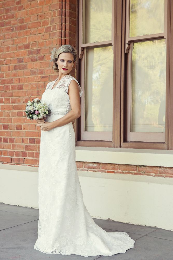 Esther Lace and Silk Dupion Gown and Matilda Beaded Lace and Silk Satin Gown