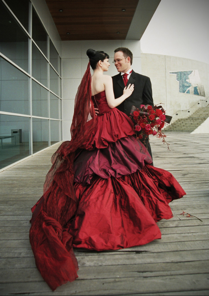 Julia's Elvi Design Red Wedding Gown. Image by Bride.