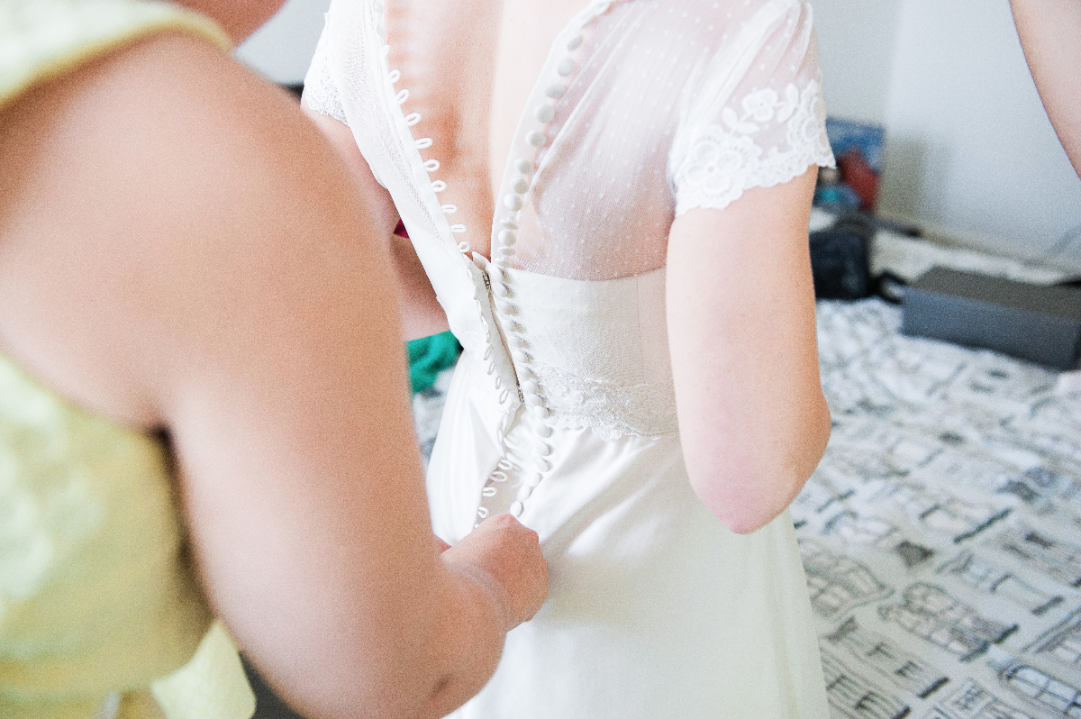 elvi design tea length wedding gown with polka dots